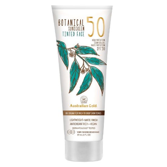 Bild von Australian Gold BOTANICAL Sunscreen SPF 50 Tinted Face dark skin tones