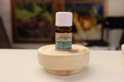 Picture of BIO Zirbenöl 10 ml 100% naturrein mit Tropfschale aus echtem Zirbenholz