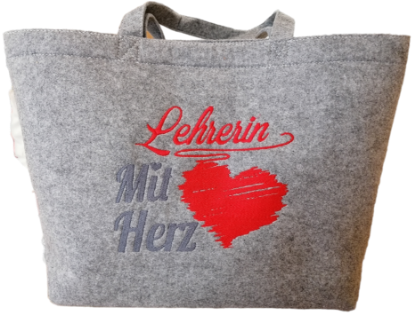 Bild von Filz-Tasche "Lehrerin mit Herz", hellgrau