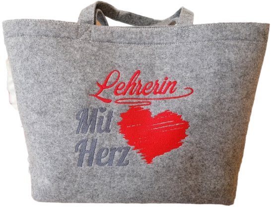 Picture of Filz-Tasche "Lehrerin mit Herz", hellgrau