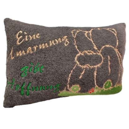 Zeige Details für Kleines Kuschelkissen "Umarmung/Hoffnung" Bild von Kleines Kuschelkissen "Umarmung/Hoffnung"