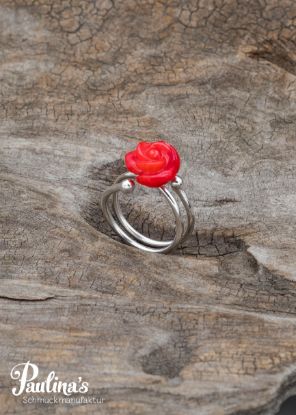 Zeige Details für Ring mit Korallenrose und Sterling-Silber Bild von Ring mit Korallenrose und Sterling-Silber