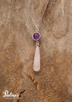 Zeige Details für Kettenanhänger mit Amethyst, Rosenquarz-Pampel und Sterling-Silber Bild von Kettenanhänger mit Amethyst, Rosenquarz-Pampel und Sterling-Silber