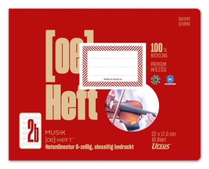 Picture of OE, Musikheft, 22x17,5cm quer, rot, 16 Blatt, OE.2b 6-zeilig einseitig rot ROT