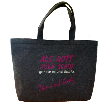 Bild von Filz-Tasche "Als Gott mich schuf", dunkelgrau
