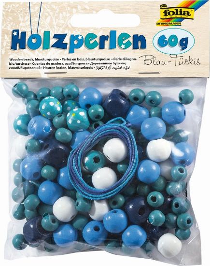 Picture of Holzperlen sort. mit Band - blau/türkis