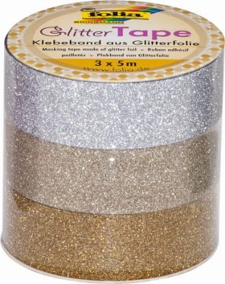 Bild von Glitter Tape 3er Set 5mx15mm silber/hellgold/gold