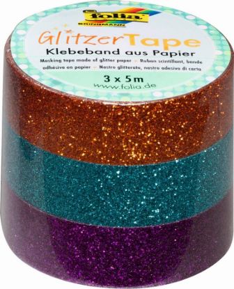 Zeige Details für Glitzer Tape 3er Set 5mx15mm kupfer/türkis/violett Bild von Glitzer Tape 3er Set 5mx15mm kupfer/türkis/violett