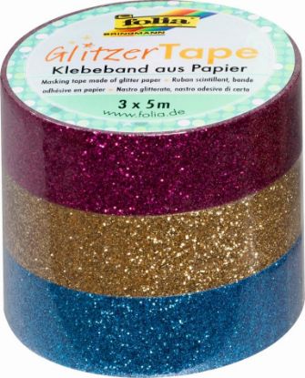 Zeige Details für Glitzer Tape 3er Set 5mx15mm pink/gold/h.blau Bild von Glitzer Tape 3er Set 5mx15mm pink/gold/h.blau