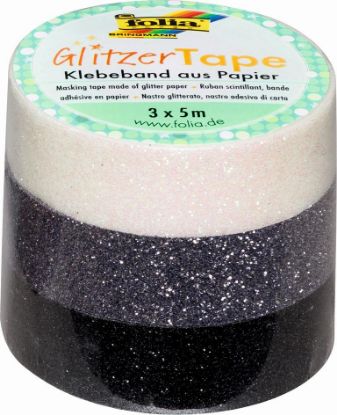 Zeige Details für Glitzer Tape 3er Set 5mx15mm weiß/grau/schwarz Bild von Glitzer Tape 3er Set 5mx15mm weiß/grau/schwarz