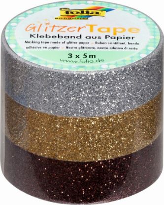 Zeige Details für Glitzer Tape 3er Set 5mx15mm silber/gold/braun Bild von Glitzer Tape 3er Set 5mx15mm silber/gold/braun