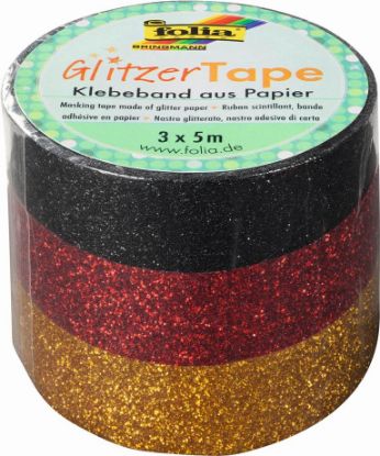 Zeige Details für Glitzer Tape 3er Set 5mx15mm gold/rot/schwarz Bild von Glitzer Tape 3er Set 5mx15mm gold/rot/schwarz
