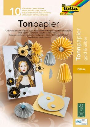 Picture of Tonpapierblock A4 130gr. 10 Blatt gold u silber