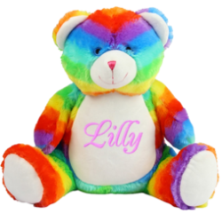 Bild von Plüsch-Teddybär, rosa, blau, bunt💥PERSONALISIERBAR