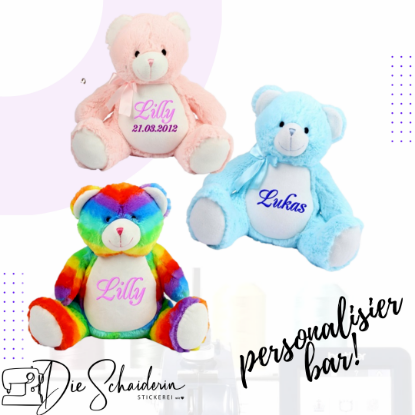 Picture of Plüsch-Teddybär, rosa, blau, bunt💥PERSONALISIERBAR