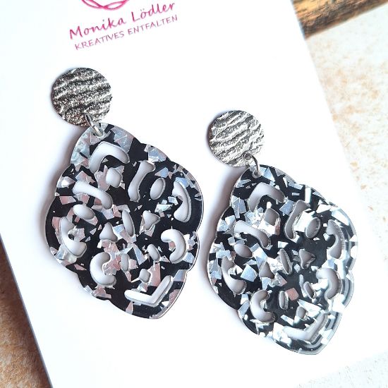 Picture of Ornament-Ohrstecker - Rhombusform - silver black